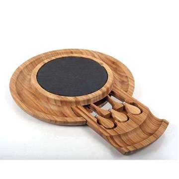 Bamboo Cheese Board Set with Hidden Cutlery Drawer