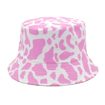 Cow Print Cotton Double Face Sun Hat for Women and Men