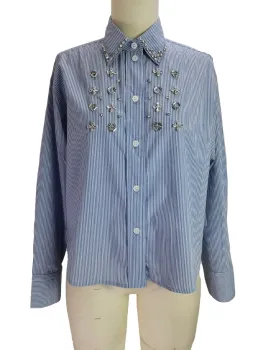 wholesale latest Women's blouse long sleeve business striped women shirts