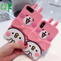 Ροζ Cute Rabbit Silicone Phone Προστατευτικό με κάτοχο