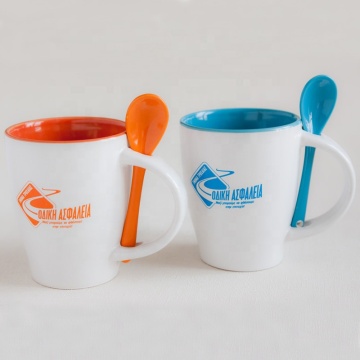Custom Logo Double Color Ceramic Coffee Mugs 300ml/11oz with Spoon
