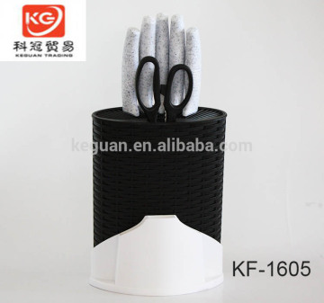KF-1605 6pcs Non-stick Stainless steel colorful kitchen knife set with pp block