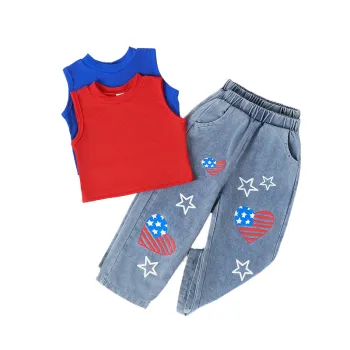 Kids Denim Sets: Cartoon Girls' Jeans and Sleeveless T-Shirts for Babies and Toddlers