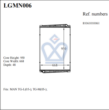MAN truck radiator, 81061010061 LGMN006