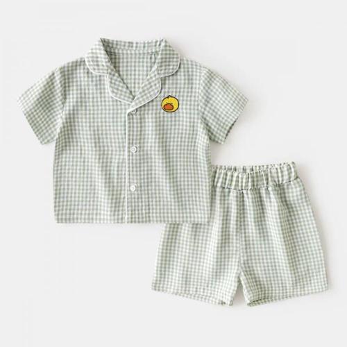 Crianças meninos meninas manga curta100 pijamas xadrez de algodão%