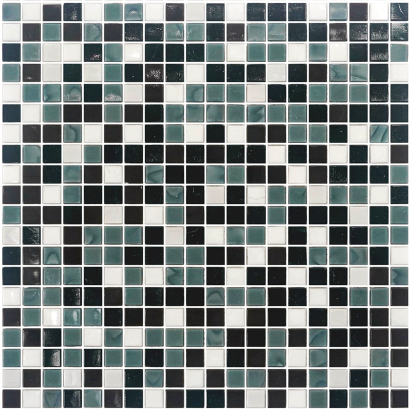 Glass mosaic with adhesive