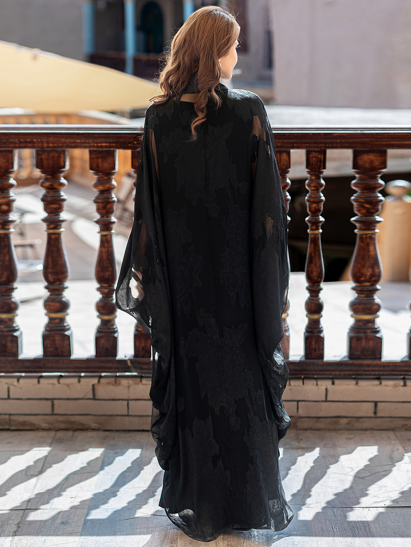 Jacquard Mesh Embroidered Abaya Detail View 2