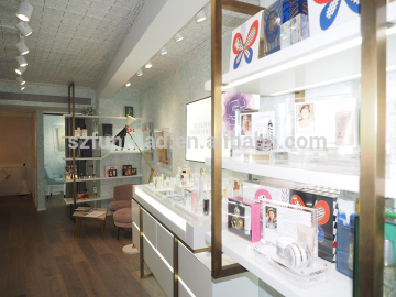 Painted MDF display cases wooden desks/tables for cosmetics chain store display