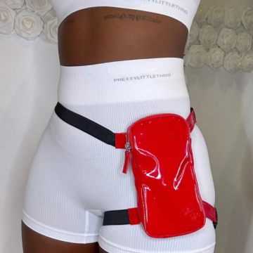 7.5 Inches Custom Glossy Black Red White Phone Thigh Bag Adjustable Straps Waterproof Leg Bag For Carnival Women