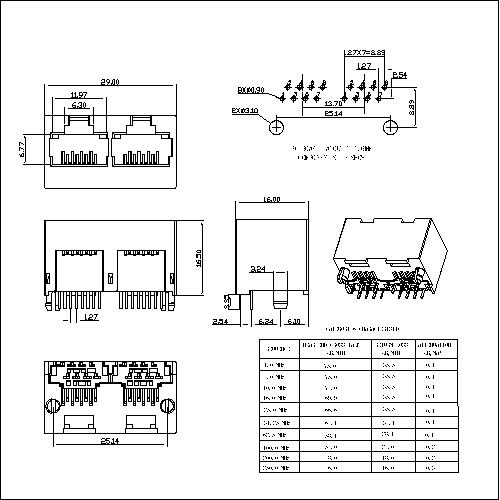 ATRJ5623-8P8C-X-A-B-002 CAT6 High Speed RJ45 Jack Top Entry Unshielded 1X2P