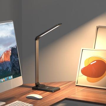 Stepless Dimming LED Desk Lamp with USB Output and Wireless Charger for Office Bedroom