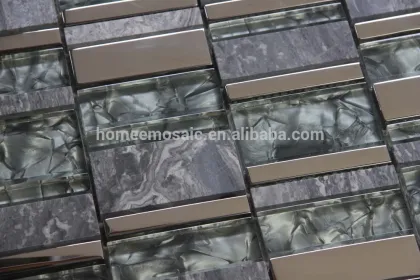 Gray color stone mix foil glass mosaic for border decoratinon