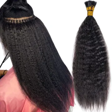 Top selling For Black Women Kinky Straight Human Pre Bonded Hair Extensions Kinky Straight i Tip Hair Stick I tip Hair Extension