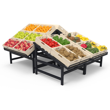 Modular Vegetable Islands: Steel and Wooden Fruit and Vegetable Stands for Supermarket Shelves