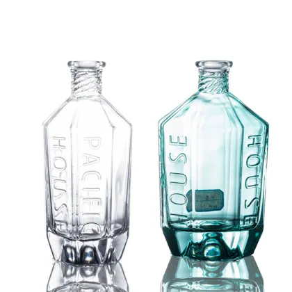 Octagonal Clear Colorful Liquor Wine Gin Bottle 750ml