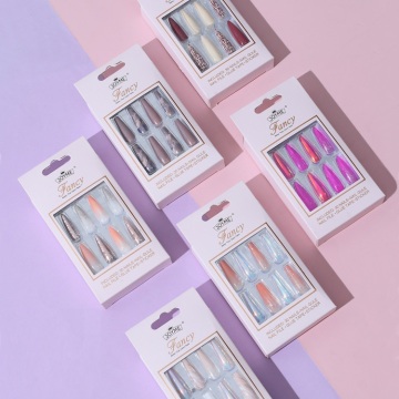 30pcs chiodi a bastone francese diamanti-chiodi press-on staccabili per manicure fai-da-te