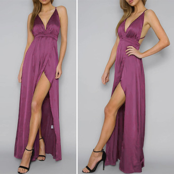 Women's Sexy Satin Deep V Neck Dress