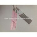 Silver papper tryckt hangtag med silk utskrivna etiketten och satin string