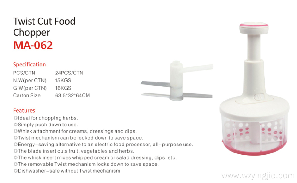 Wholesale plastic and stainless steel manual food chopper