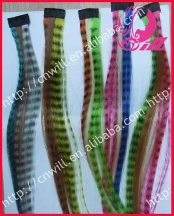 Multicolor Grizzly Synthetic Feather Hair Clip Extension In Stock