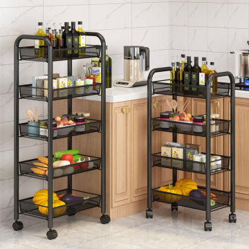 4-Tier Carbon Metal Rolling Storage Organizer Vegetable Trolley Cart