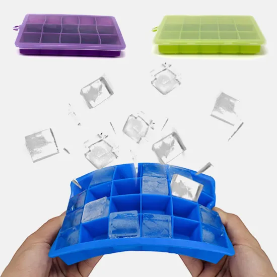 15 Grid Ice Cream Maker Food Grade Silicone Ice Tray Home With Lid Diy Ice Cube Mold Square Shape Kitchen Bar Accessories