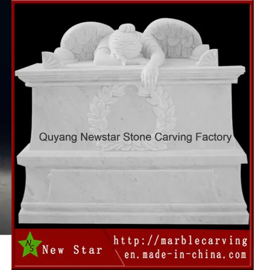 Marble Stone Carving White Tombstone Kneeling Angel (NS-508)