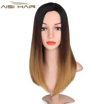 Aisi Hair Cheap Long Silky Straight Hair Synthetic Ombre Brown Wigs Heat Resistant Synthetic Wig For Women