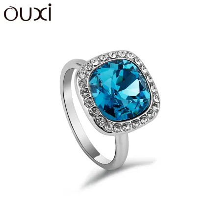 OUXI 2016 Fashion Female Jewelry Blue Crystal Diamond CZ Ring