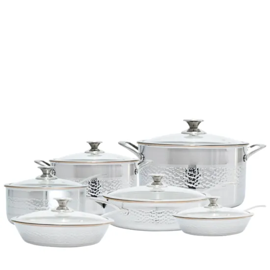 Hammered Stainless Steel 304 Cookware Set with Copper Core - 12Pcs Kitchen Cooking Pots and Pans