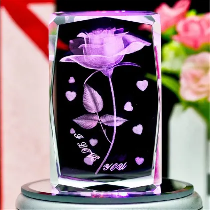 3D Laser Engraved Crystal Rose Cubes