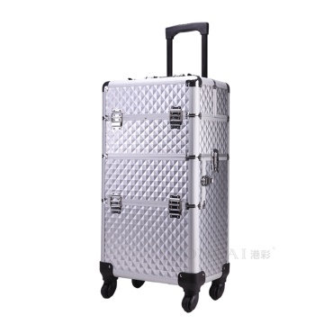 Professional silver aluminum train makeup case