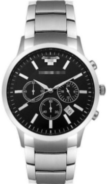 43mm Polished Silver Stainless Steel Chronograph Men Watch Matte Black Triple Sub-Dial Luminous Stick Index Date Window Hidden B