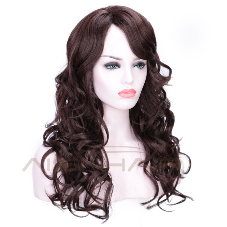 Long Wavy Brown Body Wave Wig Heat Resistant Synthetic Hair For Black White Women Fashion Cosplay Party Wigs
