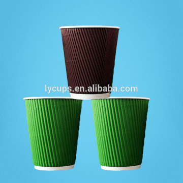 8oz 12oz 16oz Green Disposable ripple wall coffee paper cups with design and lid