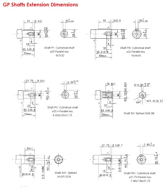 GP Shafts Extension Dimensions