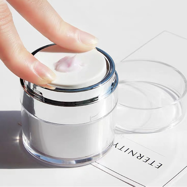 Silver acrylic cosmetic plastic packaging airless press jar