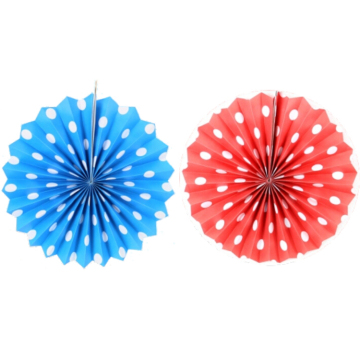 Red Blue Party Hanging Honeycomb dot paper fan , Set of 2