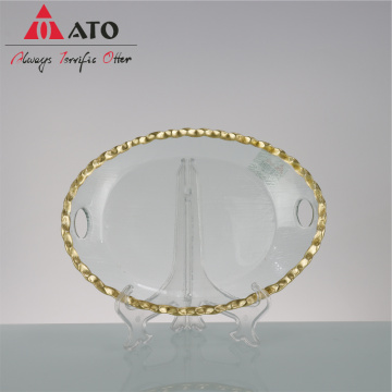 Round glass Gold Rim tableware transparent plate