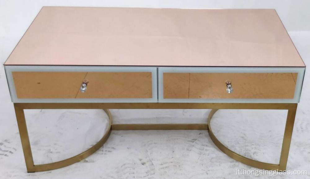 Tavolino mdf gamba in metallo specchio in oro rosa