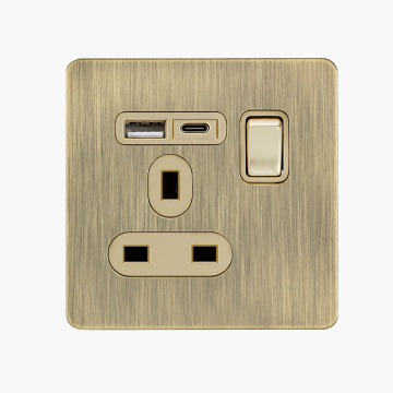 Two Gang 13A DP 3 Pin Switched Socket with USB Ports UK