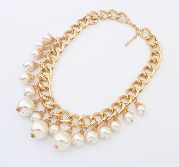Factory Outlet Europe temperament drops big pearls Korean gold plated chain necklace fashion beaded jewelry wholesale