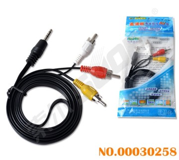 Hot Sale 3,5 mm 3 lijnen naar 3 RCA mannelijk naar mannelijke AV-kabel (AV-33A-1.5m-Silver-Straight-blauwe verpakking)