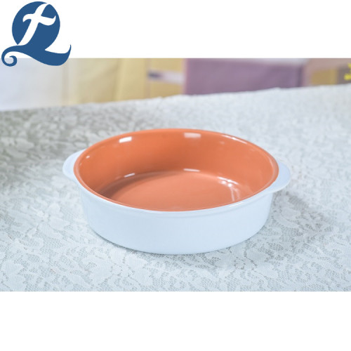 Dishes Ceramic Round Deep Baking Plate With Handles