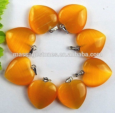 Orange cat eye 20x6mm gemstone heart pendant