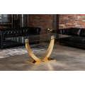 Mesa de comedor de vidrio con base de acero inoxidable dorado