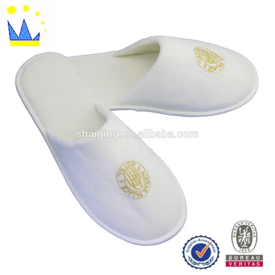 closed toe white terry slipper customized logo at your request