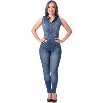 Women's Autumn Denim Jumpsuits: Stylish Zipper Front Slim Fit Outfits