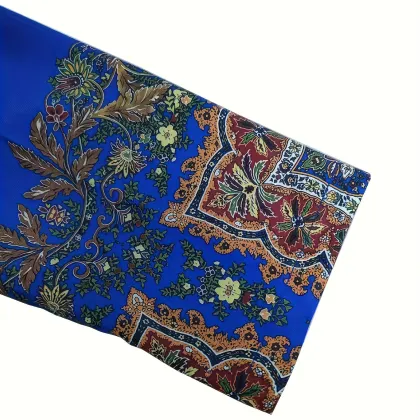 Elegant Blue Floral Print Turn-Down Collar Blazer