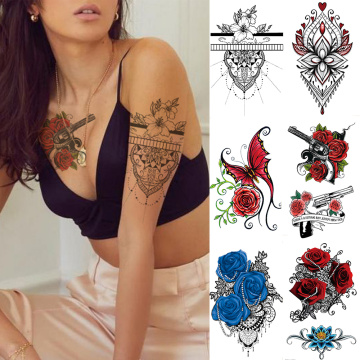 Waterproof Temporary Tattoo Sticker Flower Henna Flash Tattoos Butterfly Rose Totem Body Art Arm Fake Tatoo Women Men